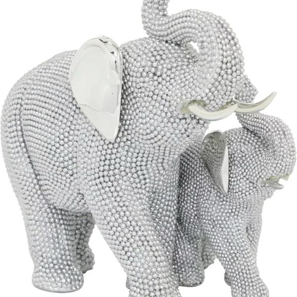 Litton Lane Elephant Sculpture 7 in x 9 in Silver Solid Polystone Glam - Picture 2 of 3